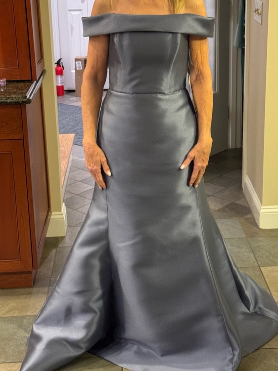 Amsale Dresses & Skirts - Amsale Off-the-Shoulder Satin Mermaid Gown in Steel